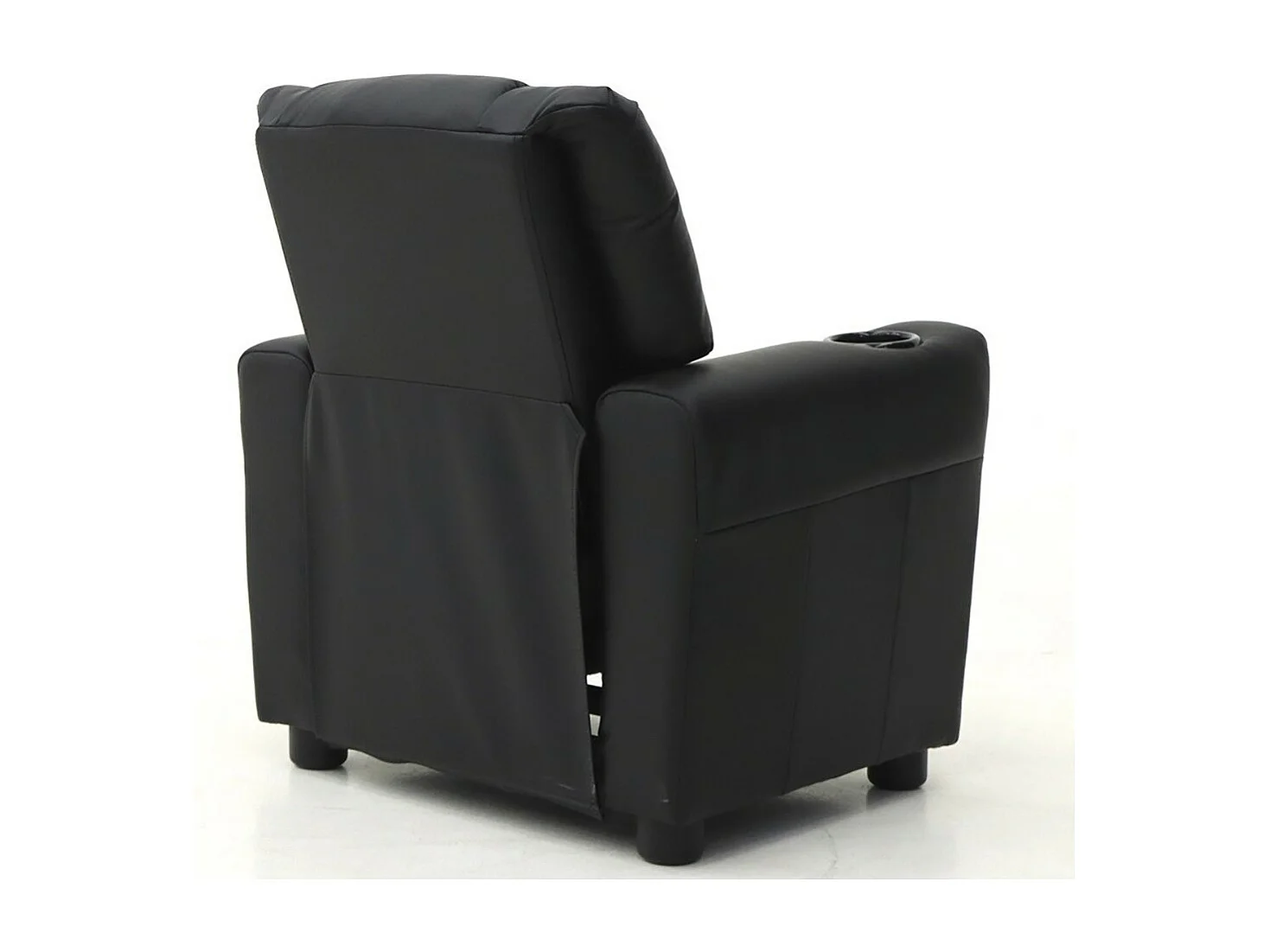 Mini poltrona relaxante ITCHI com elevação manual, feita de PU na cor preta, ideal para uma sala confortável.