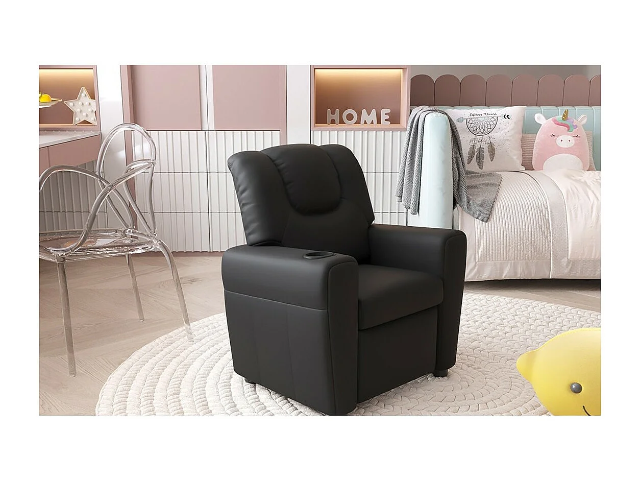 Mini relaxfauteuil ITCHI handmatig verstelbaar, PU-materiaal, kleur zwart.