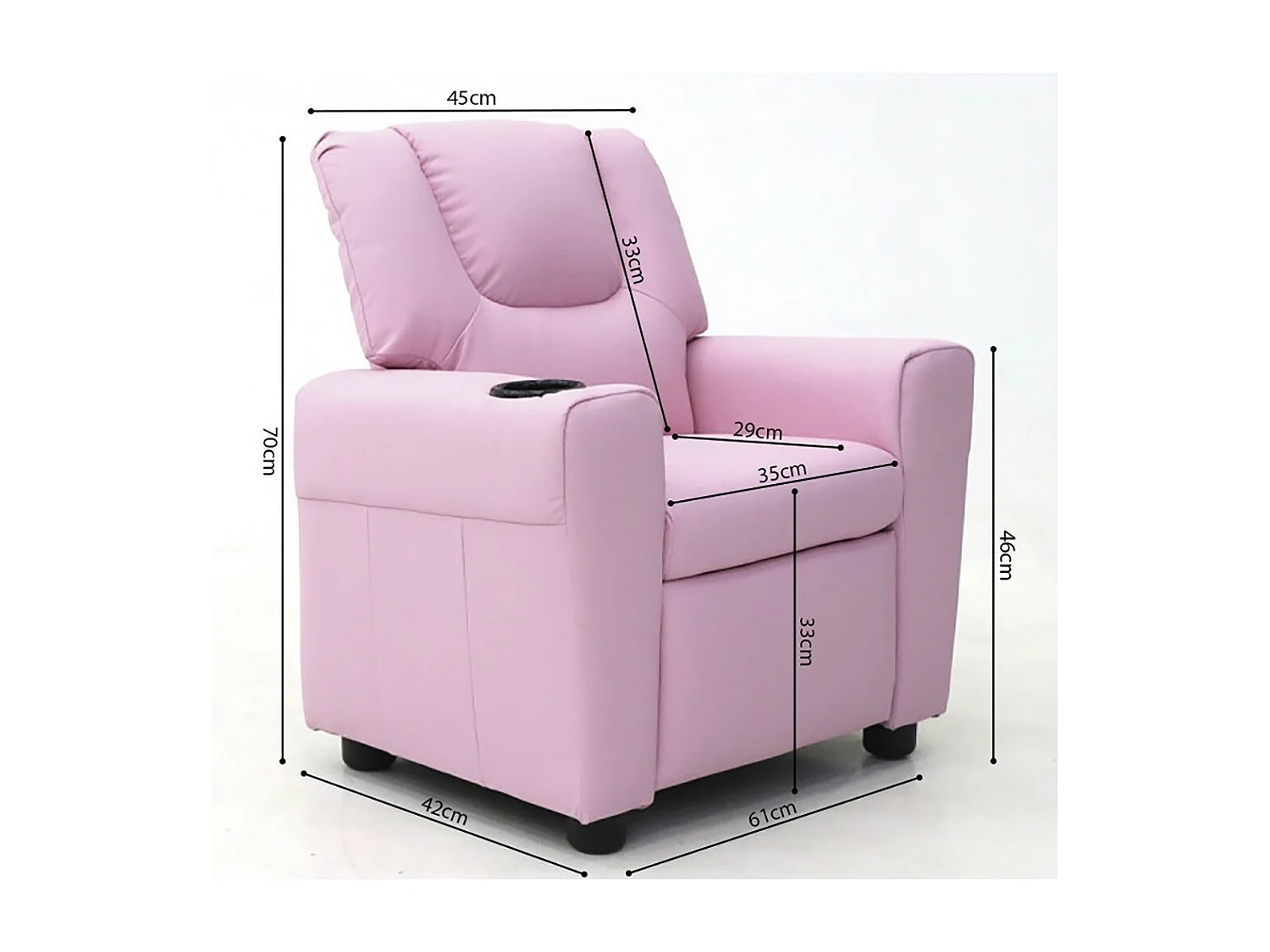 Mini relaxfauteuil ITCHI handmatig verstelbaar, materiaal PU, kleur roze.