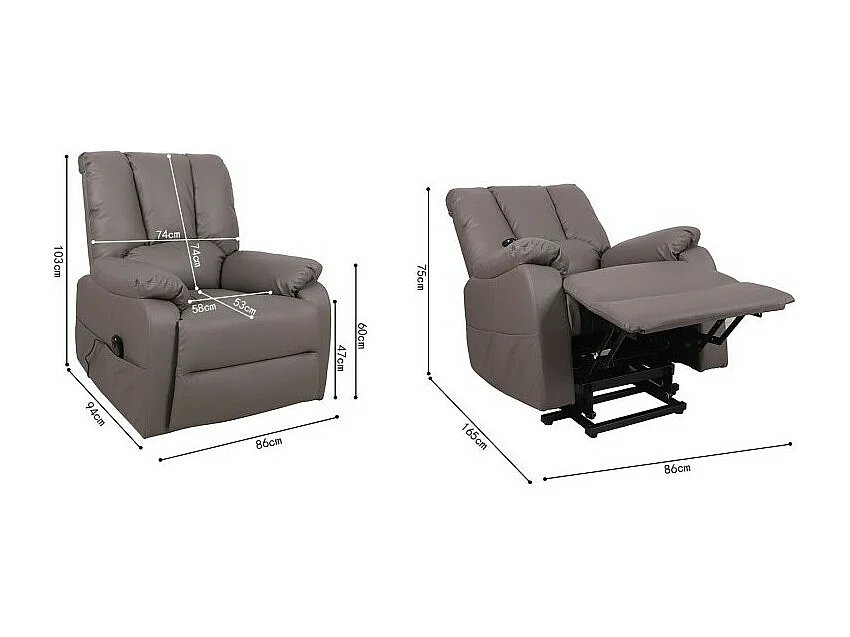 Elektrischer Relaxsessel TAIWAN in Taupe, Kunstleder PU