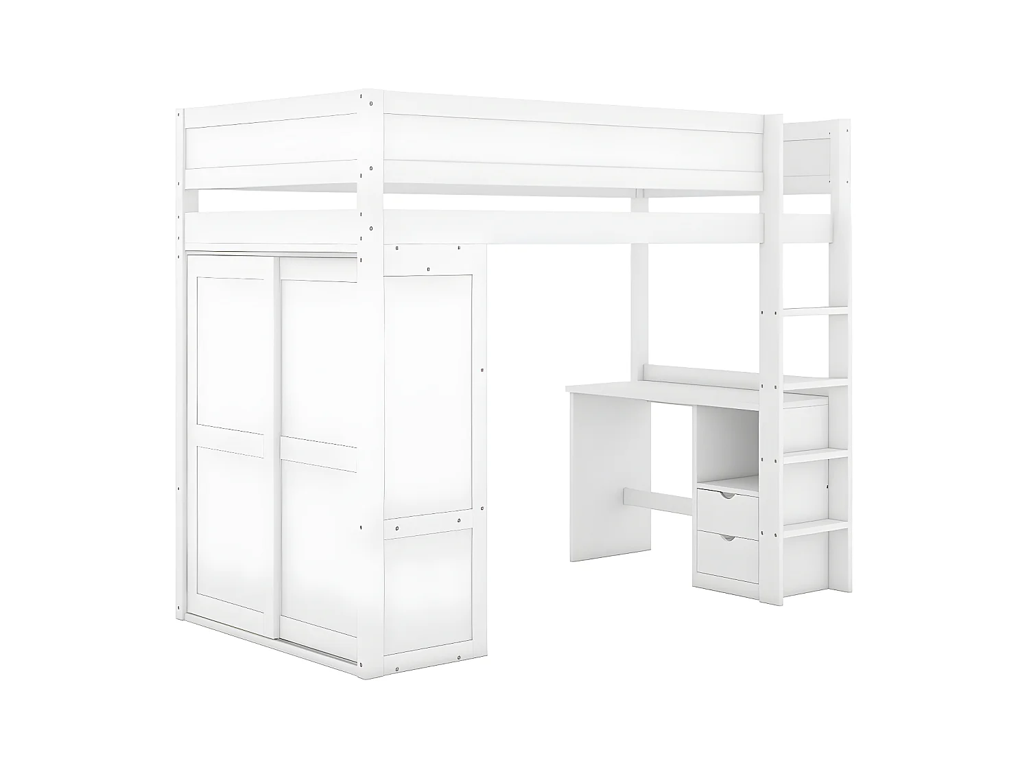 Cama entresuelo 90x200 cm - cama infantil multifuncional - equipada con armario y escritorio - de pino macizo - Blanco