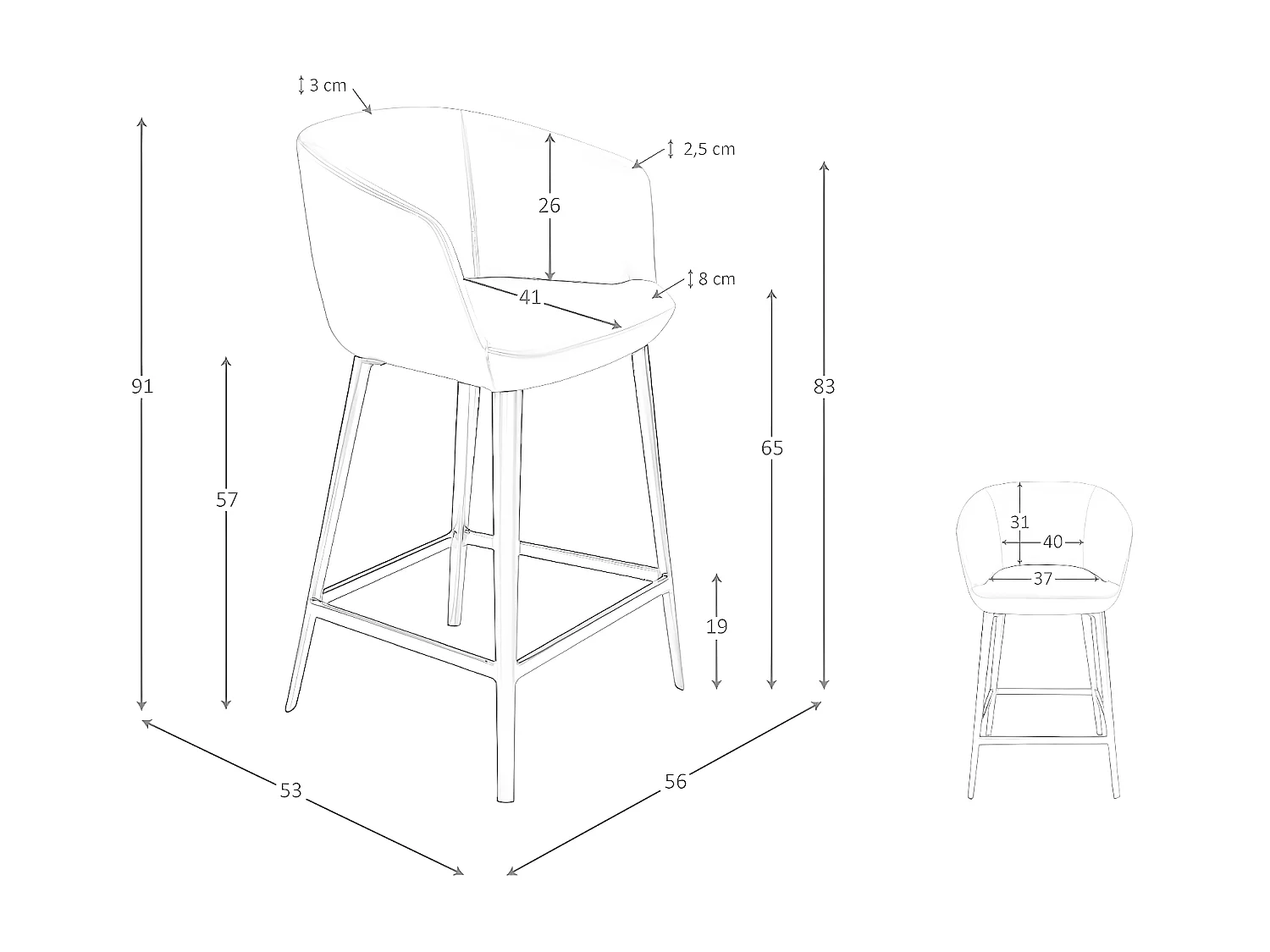 Tabouret en simili cuir gris 4134 ANGEL CERDA