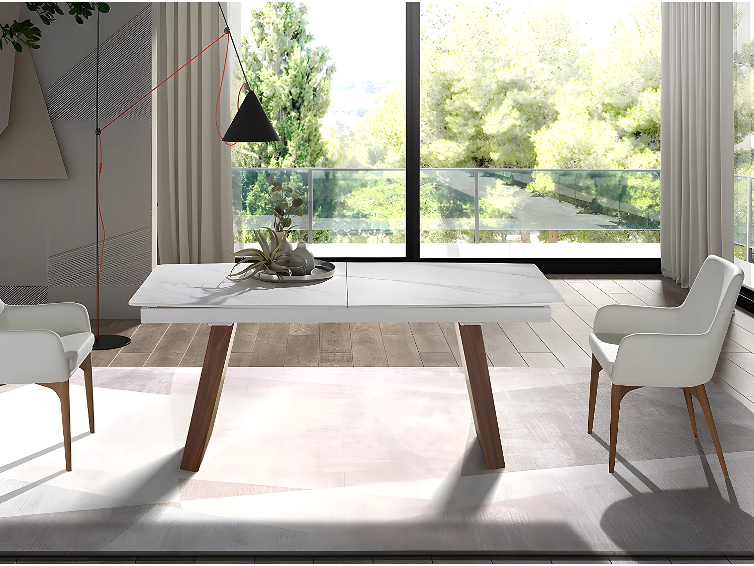 Table à manger à rallonge baril ovale marbre porcelaine 1134 ANGEL CERDA