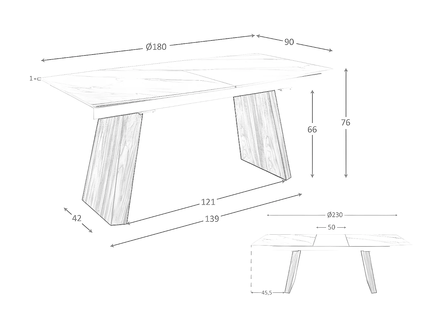 Table à manger à rallonge baril ovale marbre porcelaine 1134 ANGEL CERDA