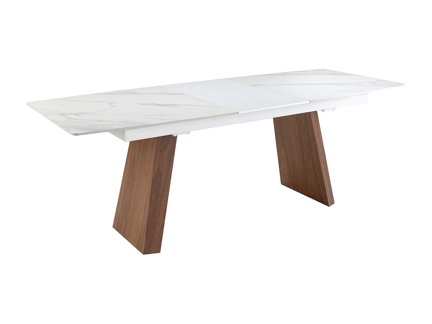 Table à manger à rallonge baril ovale marbre porcelaine et noyer 1134 ANGEL CERDA