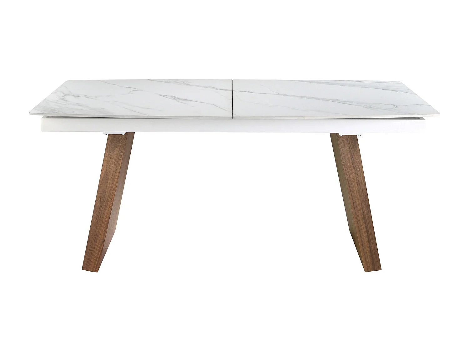 Table à manger à rallonge baril ovale marbre porcelaine et noyer 1134 ANGEL CERDA