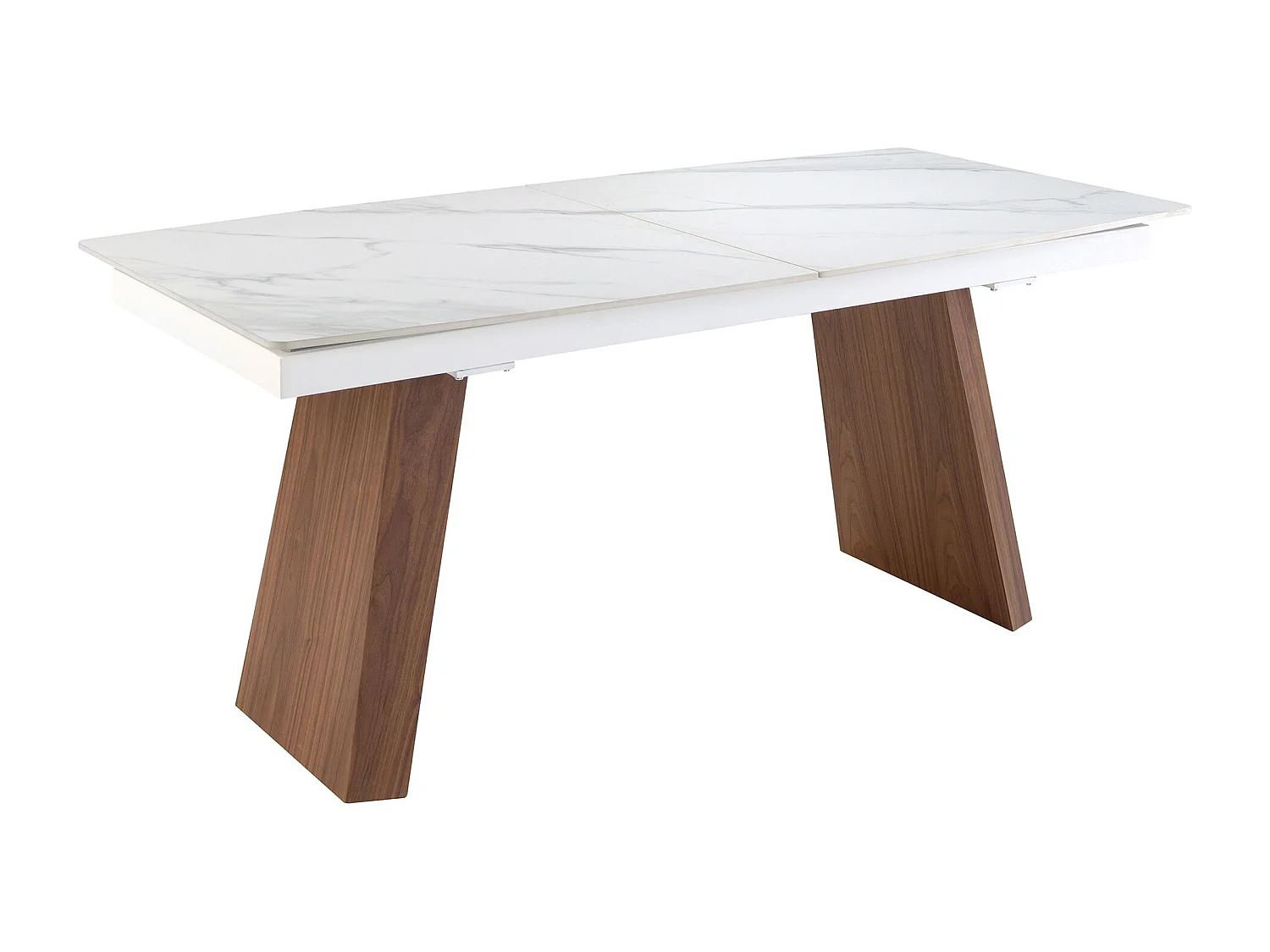 Table à manger à rallonge baril ovale marbre porcelaine et noyer 1134 ANGEL CERDA