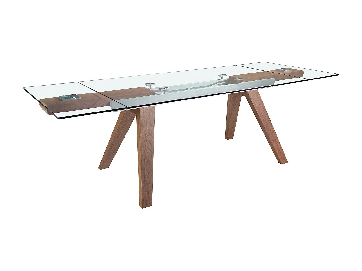 Table à manger à rallonge rectangulaire verre trempé et noyer 1131 ANGEL CERDA