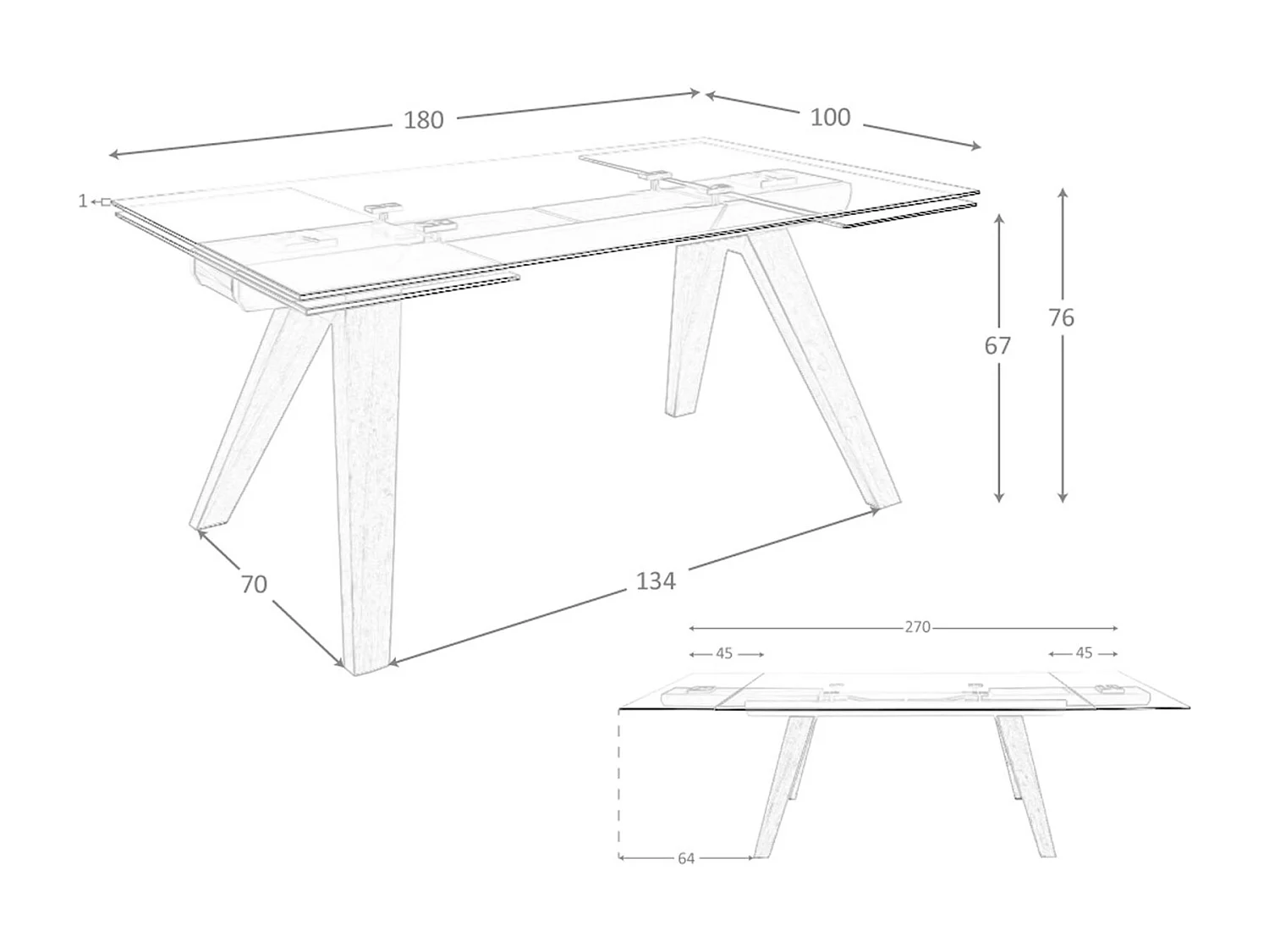 Table à manger à rallonge rectangulaire verre trempé et noyer 1131 ANGEL CERDA