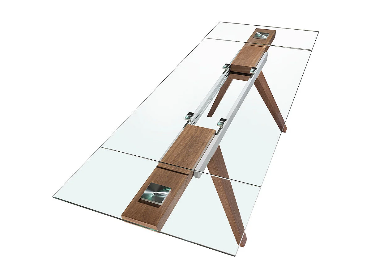 Table à manger à rallonge rectangulaire verre trempé et noyer 1131 ANGEL CERDA