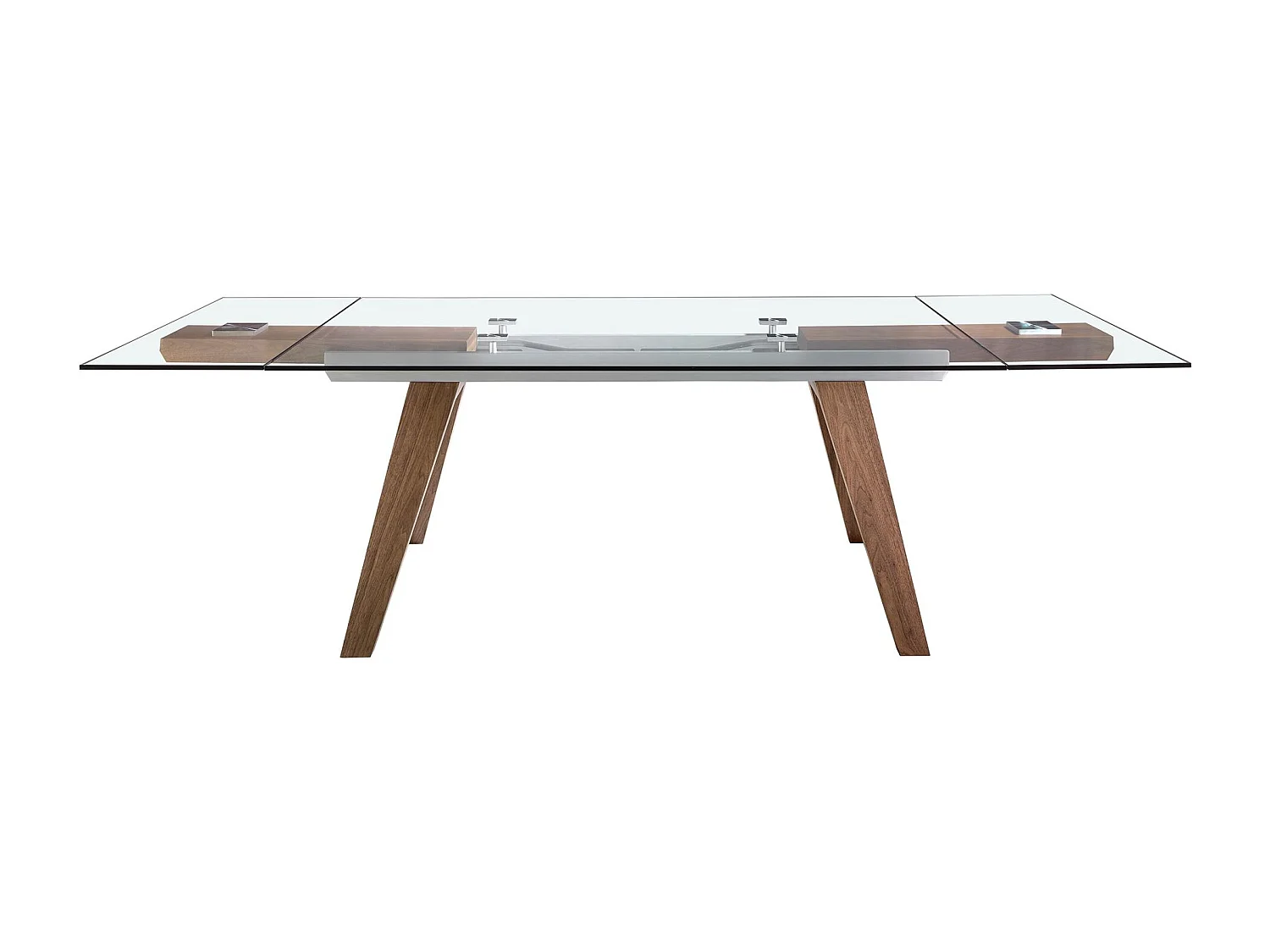 Table à manger à rallonge rectangulaire verre trempé et noyer 1131 ANGEL CERDA