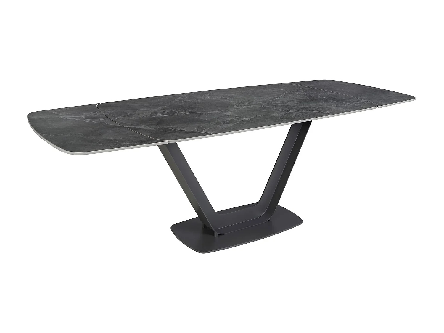 Table à manger à rallonge baril ovale marbre porcelaine et acier noir 1132 ANGEL CERDA