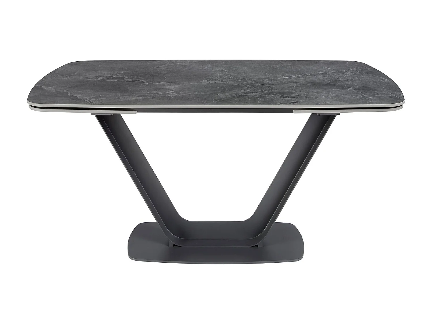 Table à manger à rallonge baril ovale marbre porcelaine et acier noir 1132 ANGEL CERDA