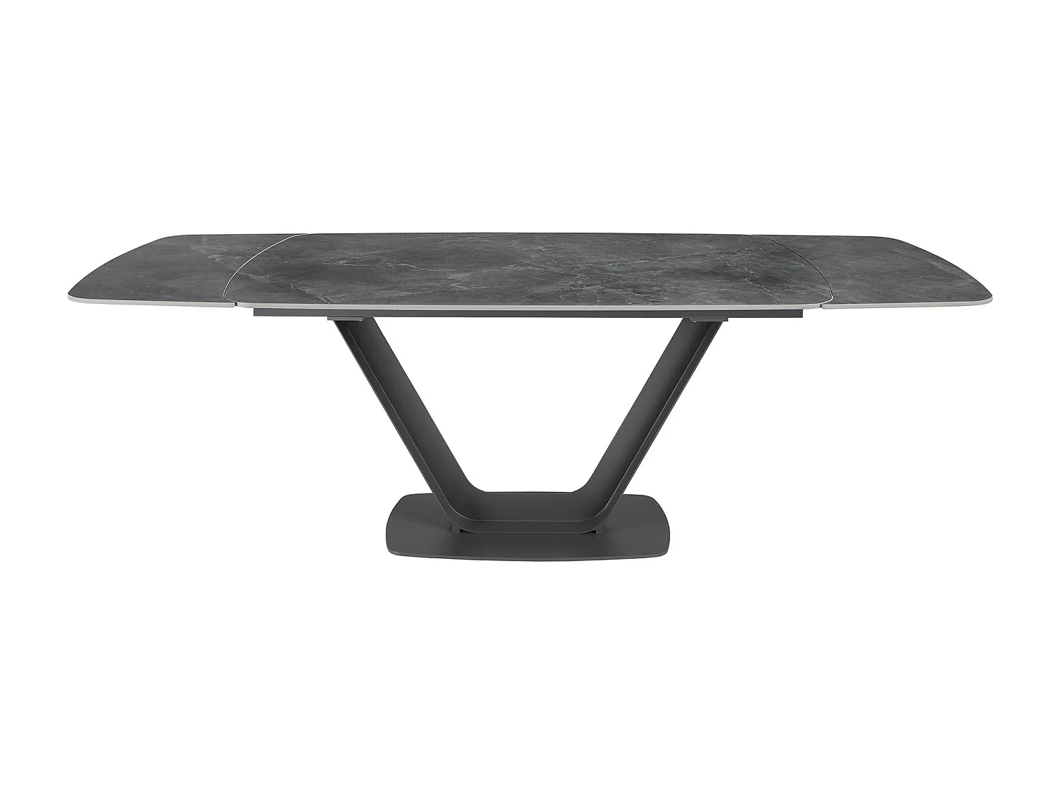 Table à manger à rallonge baril ovale marbre porcelaine et acier noir 1132 ANGEL CERDA