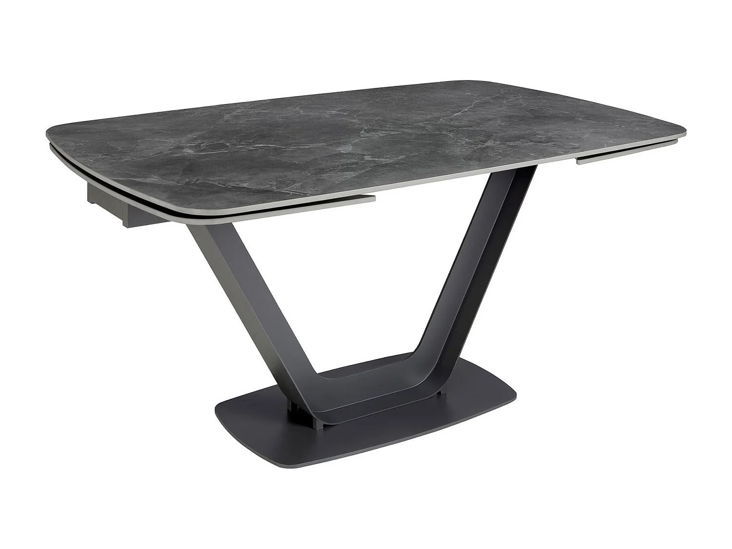 Table à manger à rallonge baril ovale marbre porcelaine et acier noir 1132 ANGEL CERDA