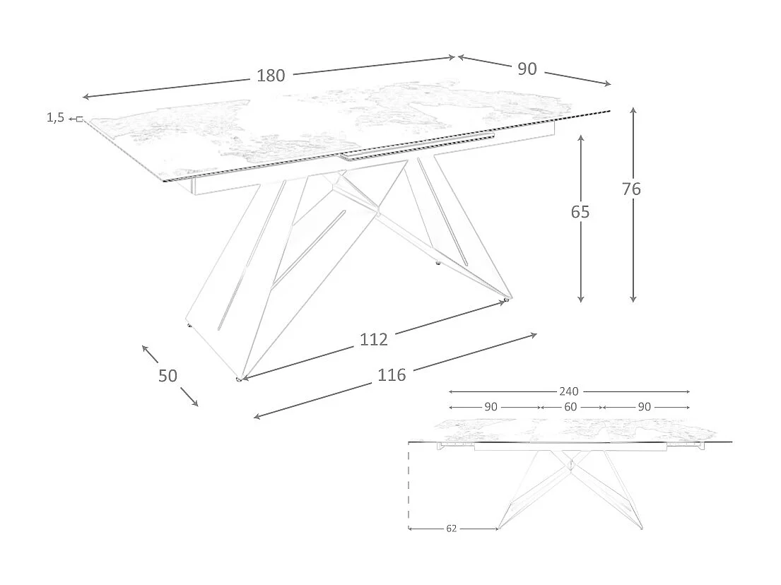 Tavolo da pranzo rettangolare allungabile in marmo porcellanato e acciaio grigio tortora 1114 ANGEL CERDA