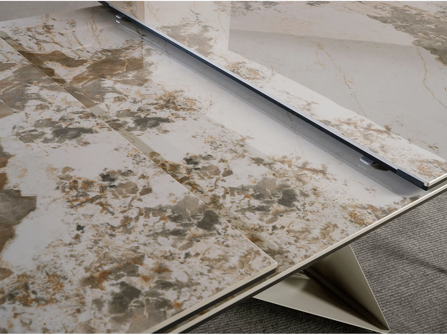 Tavolo da pranzo rettangolare allungabile in marmo porcellanato e acciaio grigio tortora 1114 ANGEL CERDA