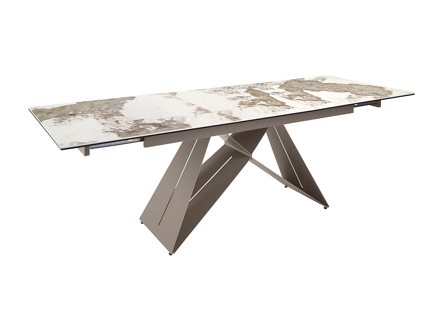 Table de salle à manger rectangulaire à rallonge en marbre porcelaine et acier gris taupe 1114 ANGEL CERDA