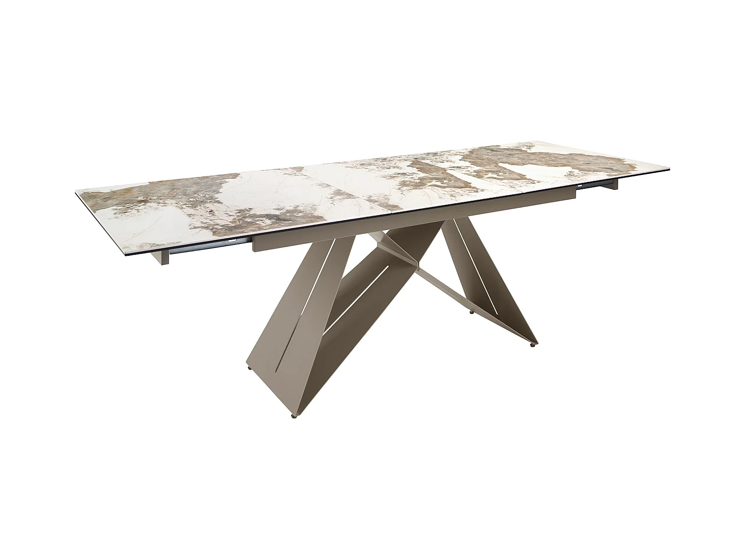 Table de salle à manger rectangulaire à rallonge en marbre porcelaine et acier gris taupe 1114 ANGEL CERDA