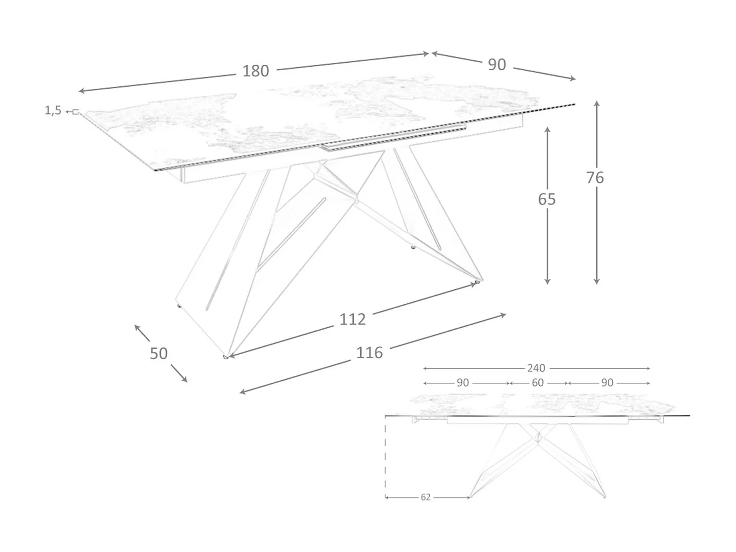 Rechteckiger ausziehbarer Esstisch aus Porzellanmarmor und taupefarbenem Stahl 1114 ANGEL CERDA