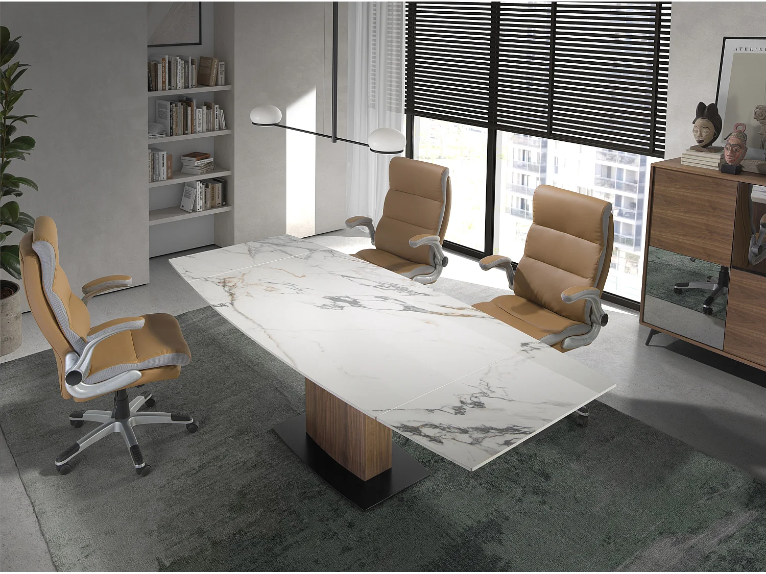 Table à manger à rallonge baril ovale marbre porcelaine 1133 ANGEL CERDA