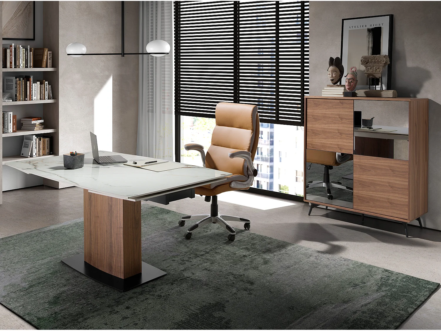 Table à manger à rallonge baril ovale marbre porcelaine 1133 ANGEL CERDA