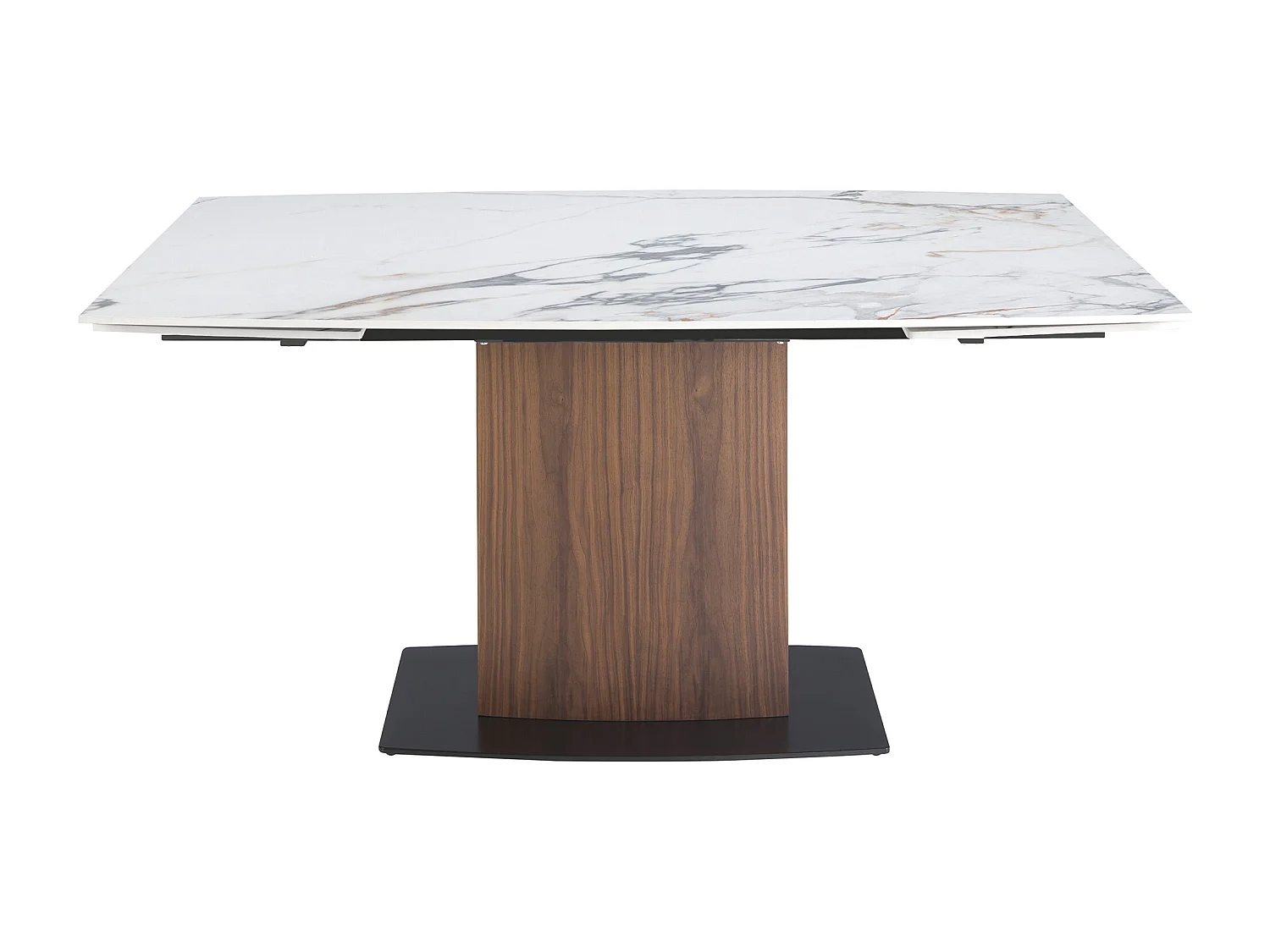 Table à manger à rallonge baril ovale marbre porcelaine et noyer 1133 ANGEL CERDA