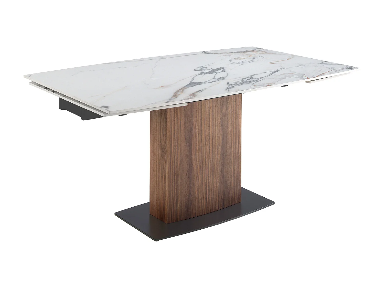 Table à manger à rallonge baril ovale marbre porcelaine et noyer 1133 ANGEL CERDA