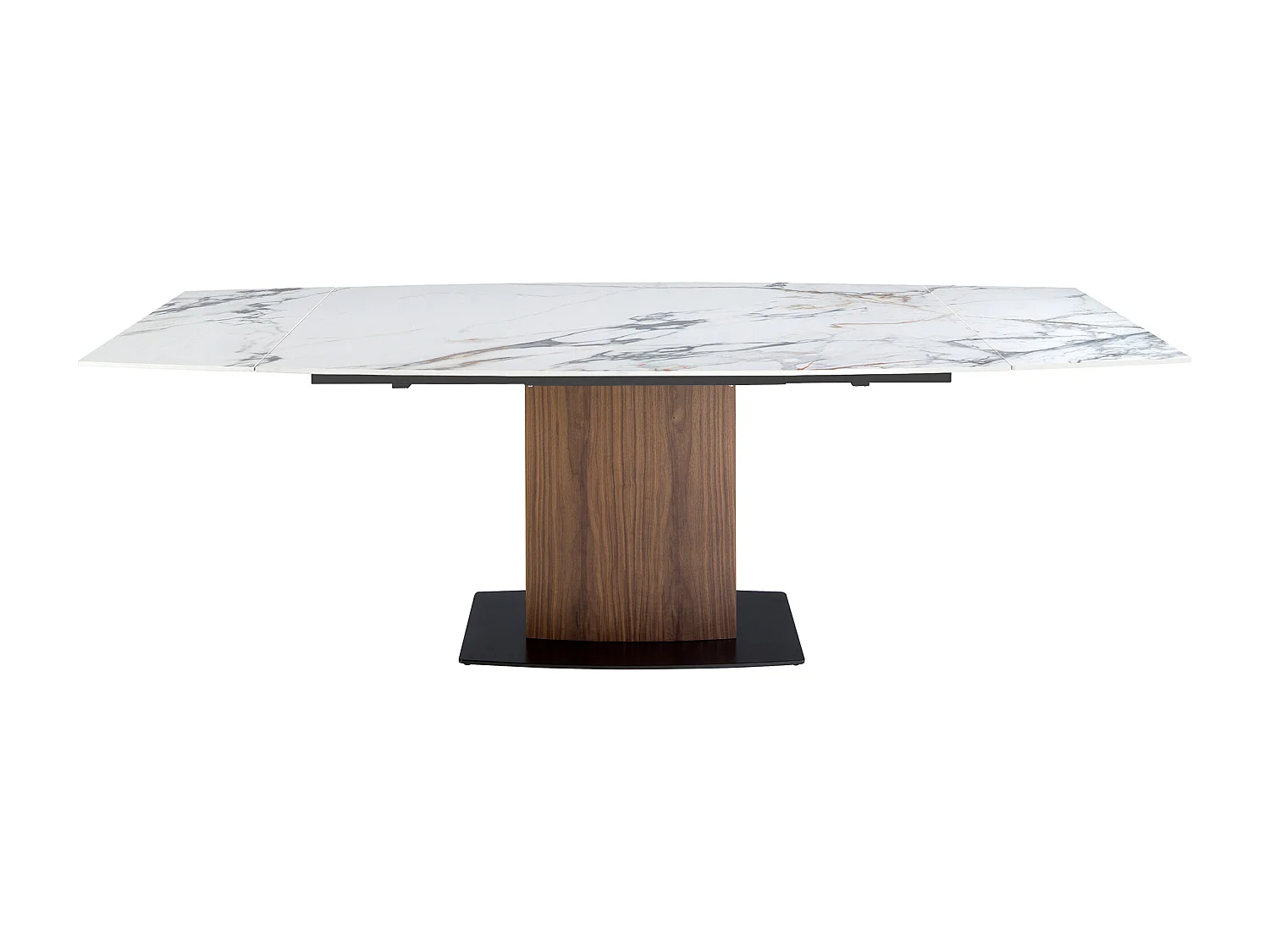 Table à manger à rallonge baril ovale marbre porcelaine et noyer 1133 ANGEL CERDA