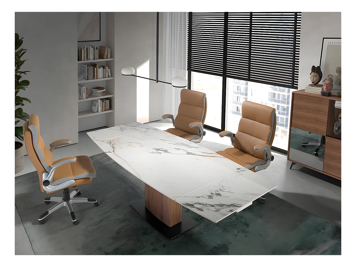 Mesa comedor extensible ovalada barril mármol porcelánico  1133 ANGEL CERDA