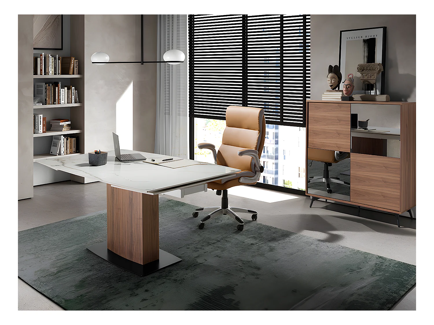 Mesa comedor extensible ovalada barril mármol porcelánico  1133 ANGEL CERDA