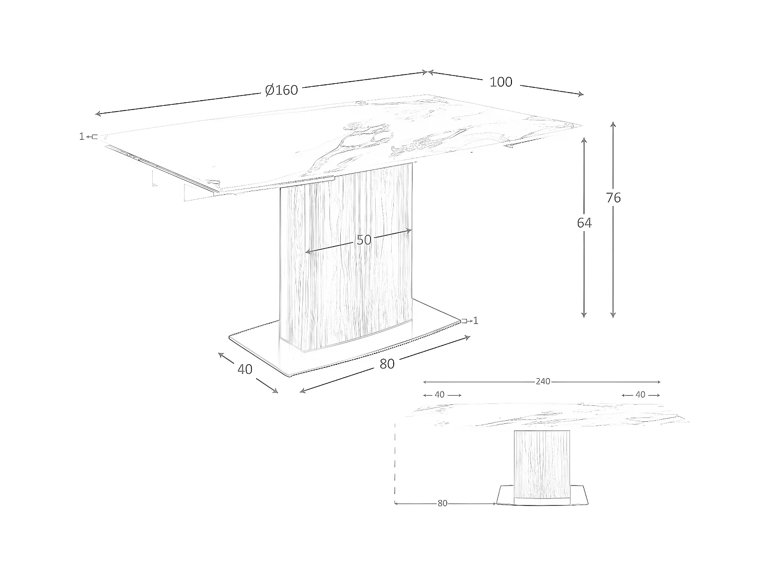 Mesa comedor extensible ovalada barril mármol porcelánico  1133 ANGEL CERDA