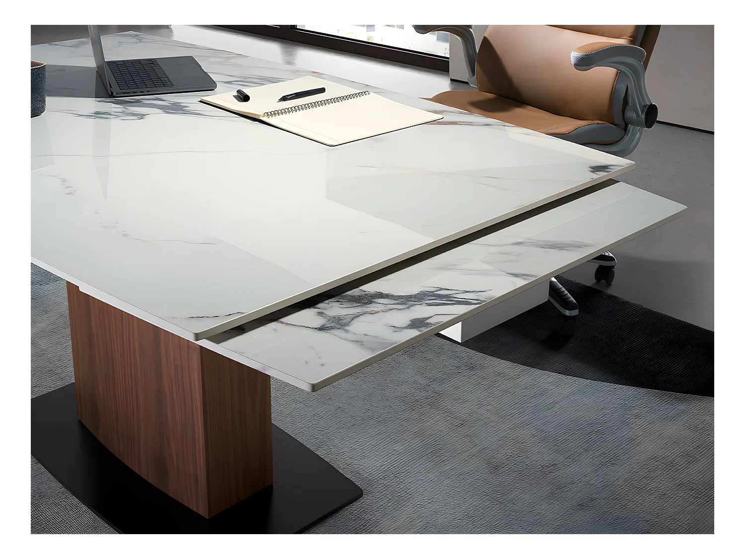 Mesa comedor extensible ovalada barril mármol porcelánico  1133 ANGEL CERDA