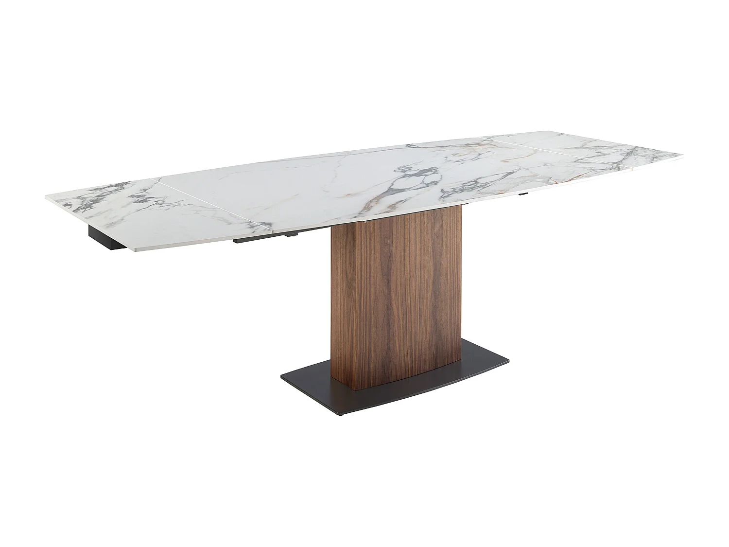 Table à manger à rallonge baril ovale marbre porcelaine et noyer 1133 ANGEL CERDA