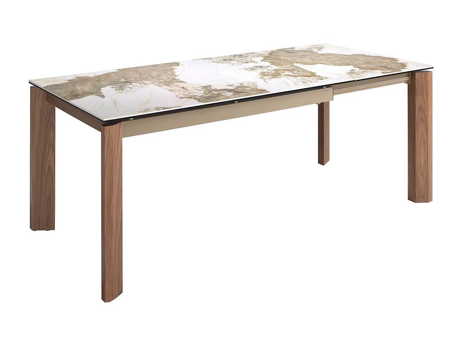 Table à manger à rallonge rectangulaire marbre porcelaine et noyer 1118 ANGEL CERDA