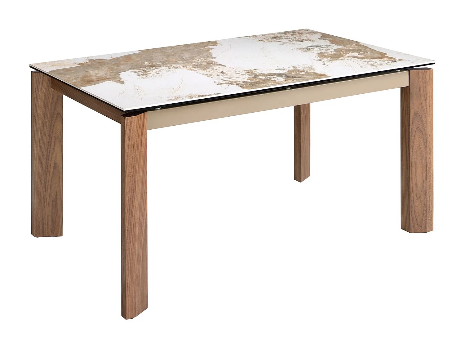 Table à manger à rallonge rectangulaire marbre porcelaine et noyer 1118 ANGEL CERDA