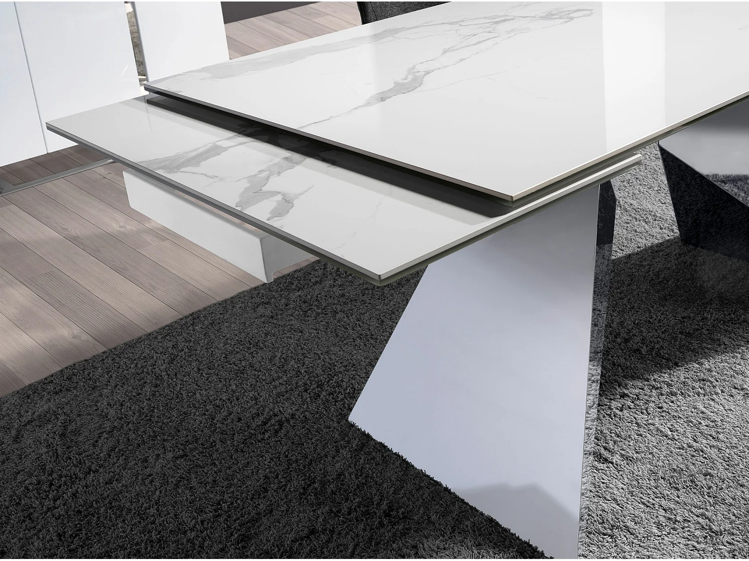 Mesa de jantar extensível barril oval mármore porcelânico e aço preto 1116 ANGEL CERDA