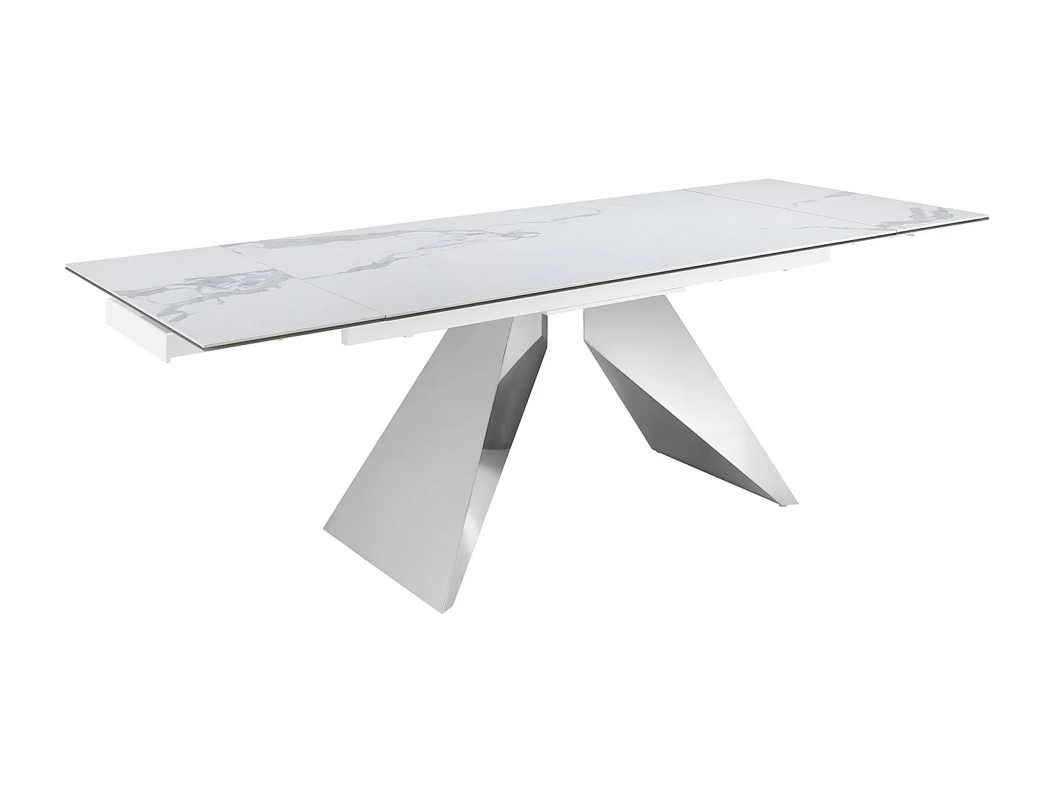 Table à manger à rallonge rectangulaire marbre porcelaine et acier chromé 1116 ANGEL CERDA