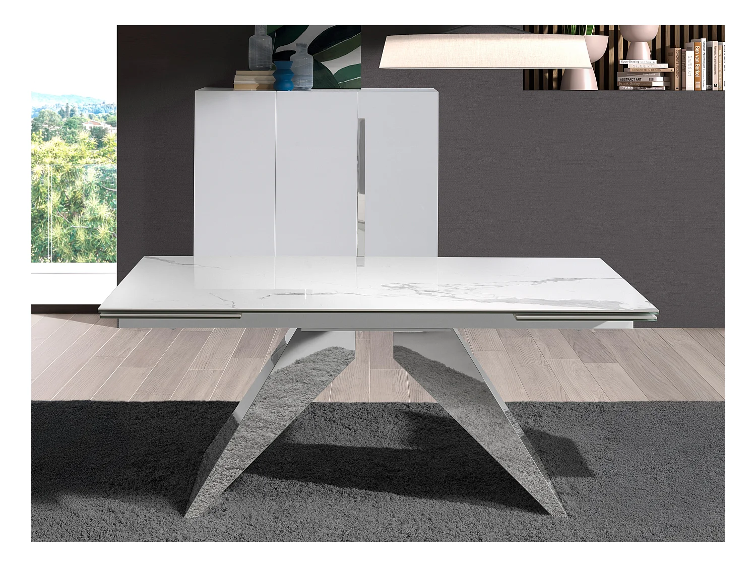 Mesa comedor extensible rectangular mármol porcelánico 1116 ANGEL CERDA