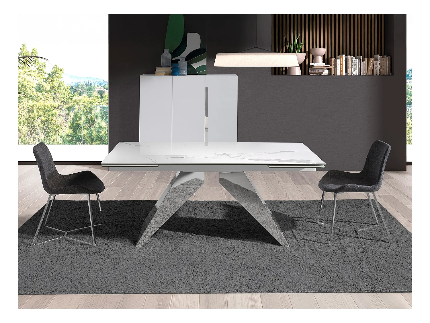 Mesa comedor extensible rectangular mármol porcelánico 1116 ANGEL CERDA