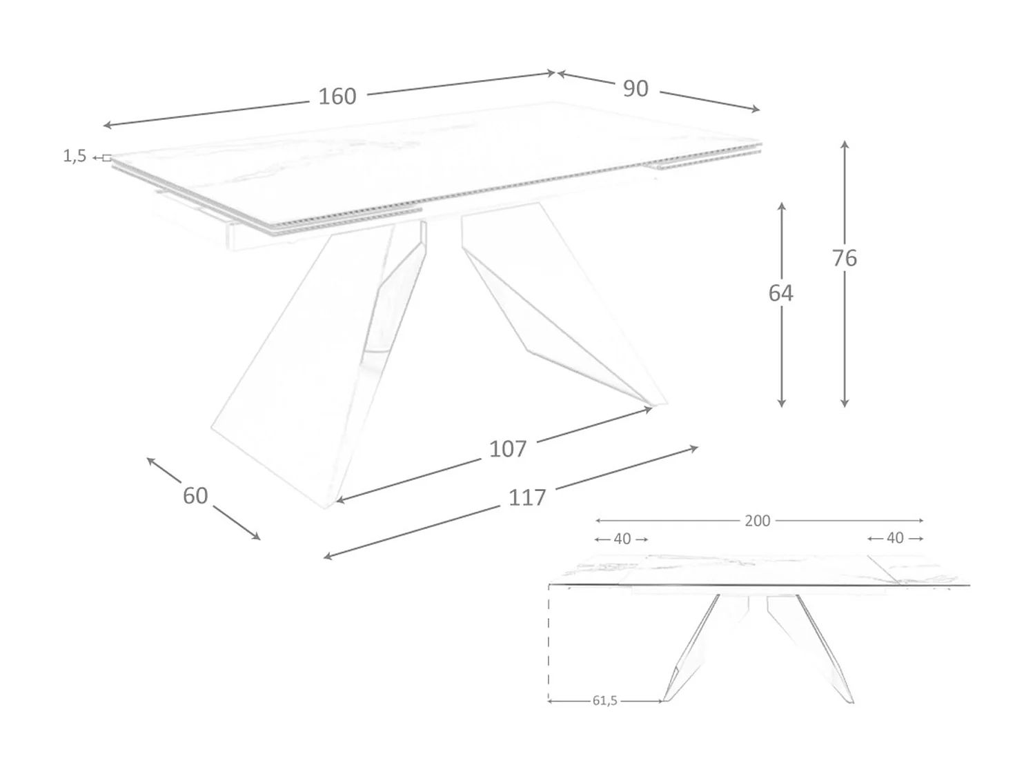 Mesa comedor extensible rectangular mármol porcelánico 1116 ANGEL CERDA