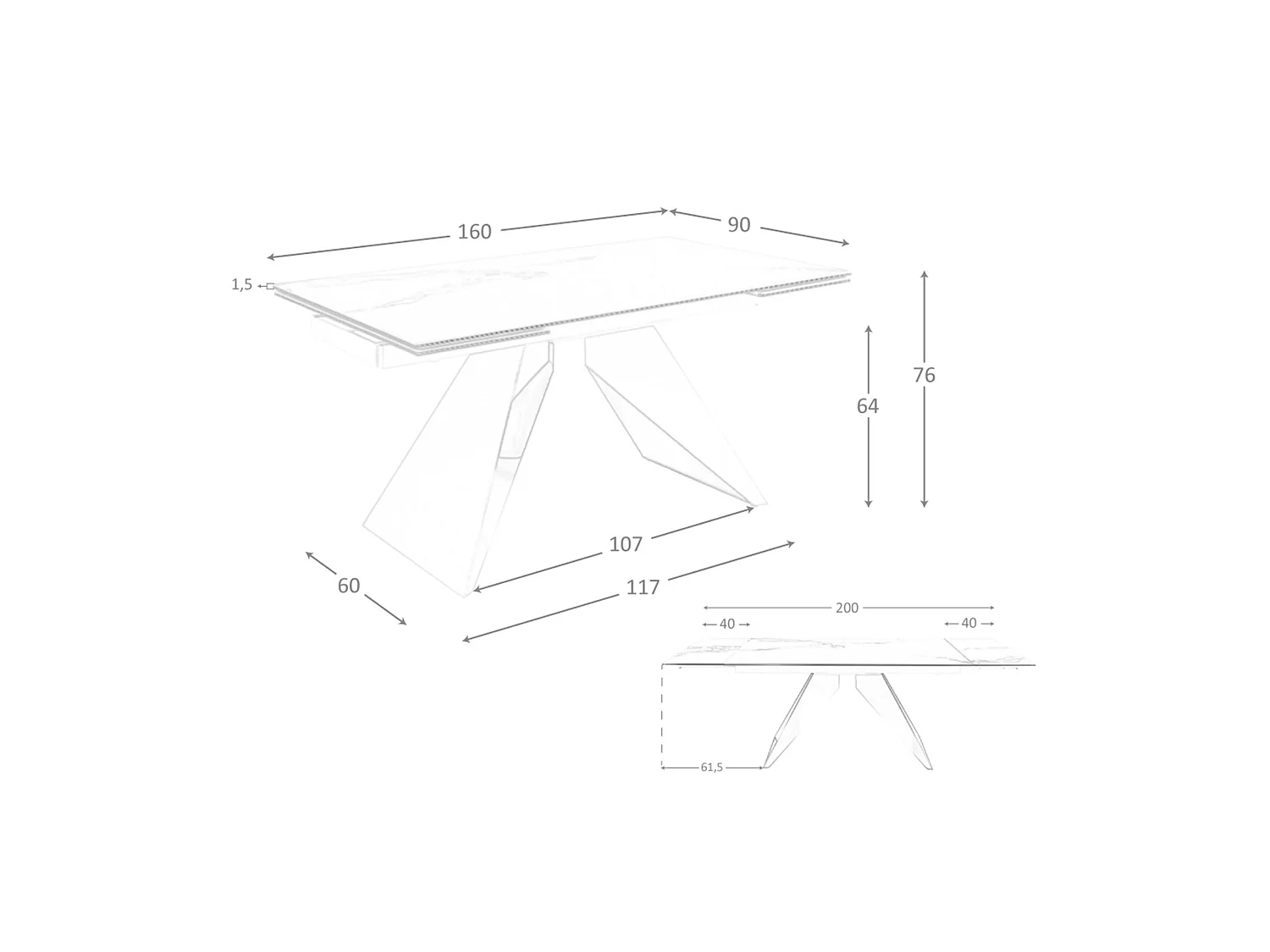 Rectangular porcelain marble and chrome-plated steel extending dining table 1116 ANGEL CERDA