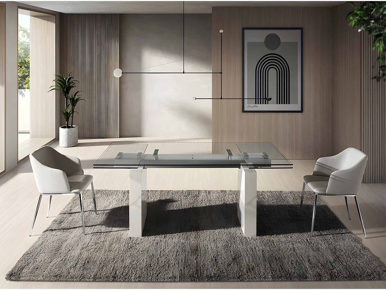 Table à manger à rallonge rectangulaire verre trempé 1112 ANGEL CERDA