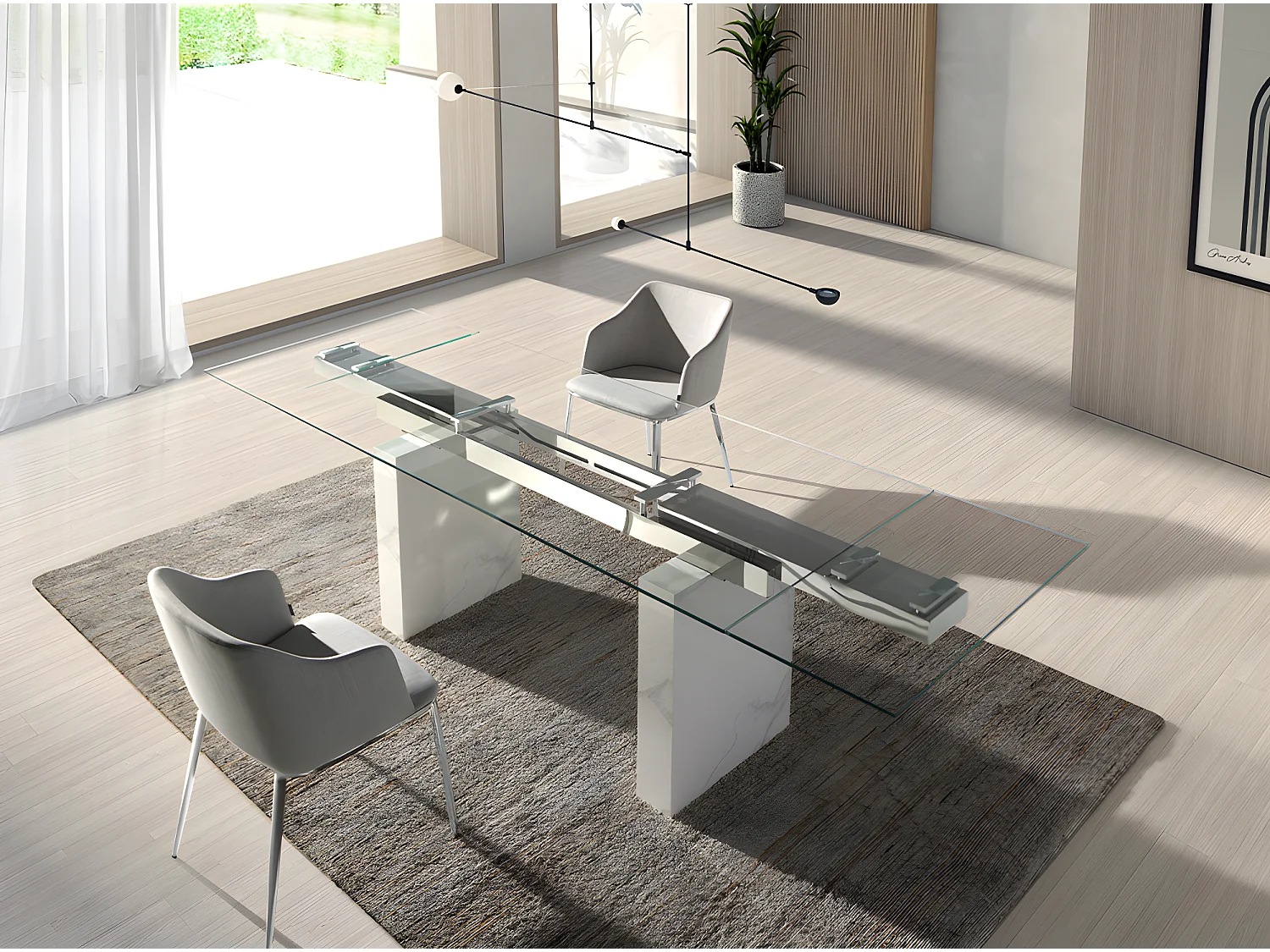 Table à manger à rallonge rectangulaire verre trempé 1112 ANGEL CERDA