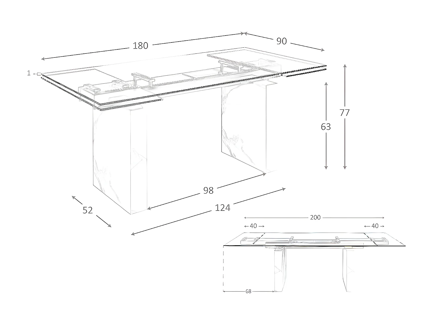 Table à manger à rallonge rectangulaire verre trempé 1112 ANGEL CERDA