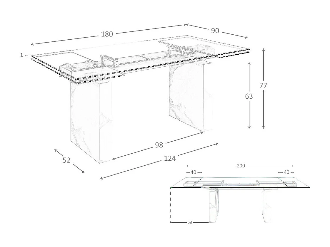 Table à manger à rallonge rectangulaire verre trempé 1112 ANGEL CERDA