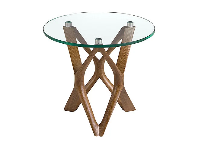 Ronde hoektafel van gehard glas en walnoot 2127 ANGEL CERDA