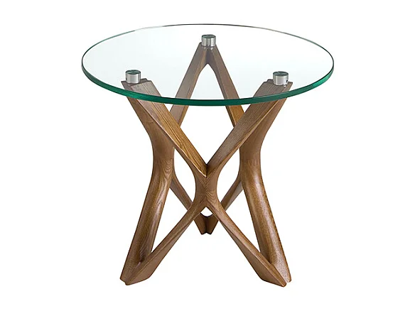 Ronde hoektafel van gehard glas en walnoot 2127 ANGEL CERDA