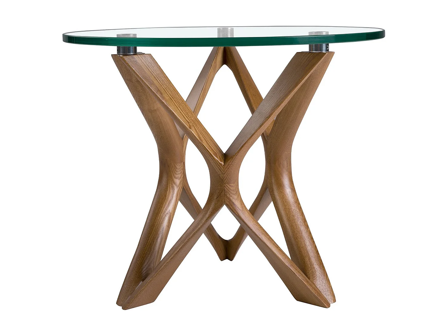 Table d'angle ronde en verre trempé et noyer 2127 ANGEL CERDA