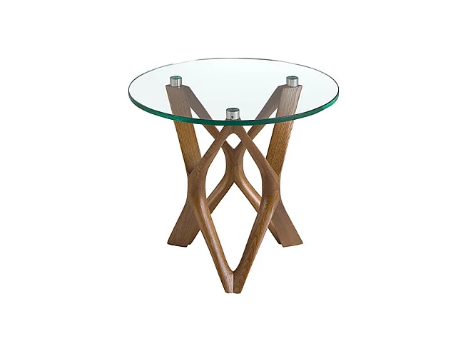 Ronde hoektafel van gehard glas en walnoot 2127 ANGEL CERDA